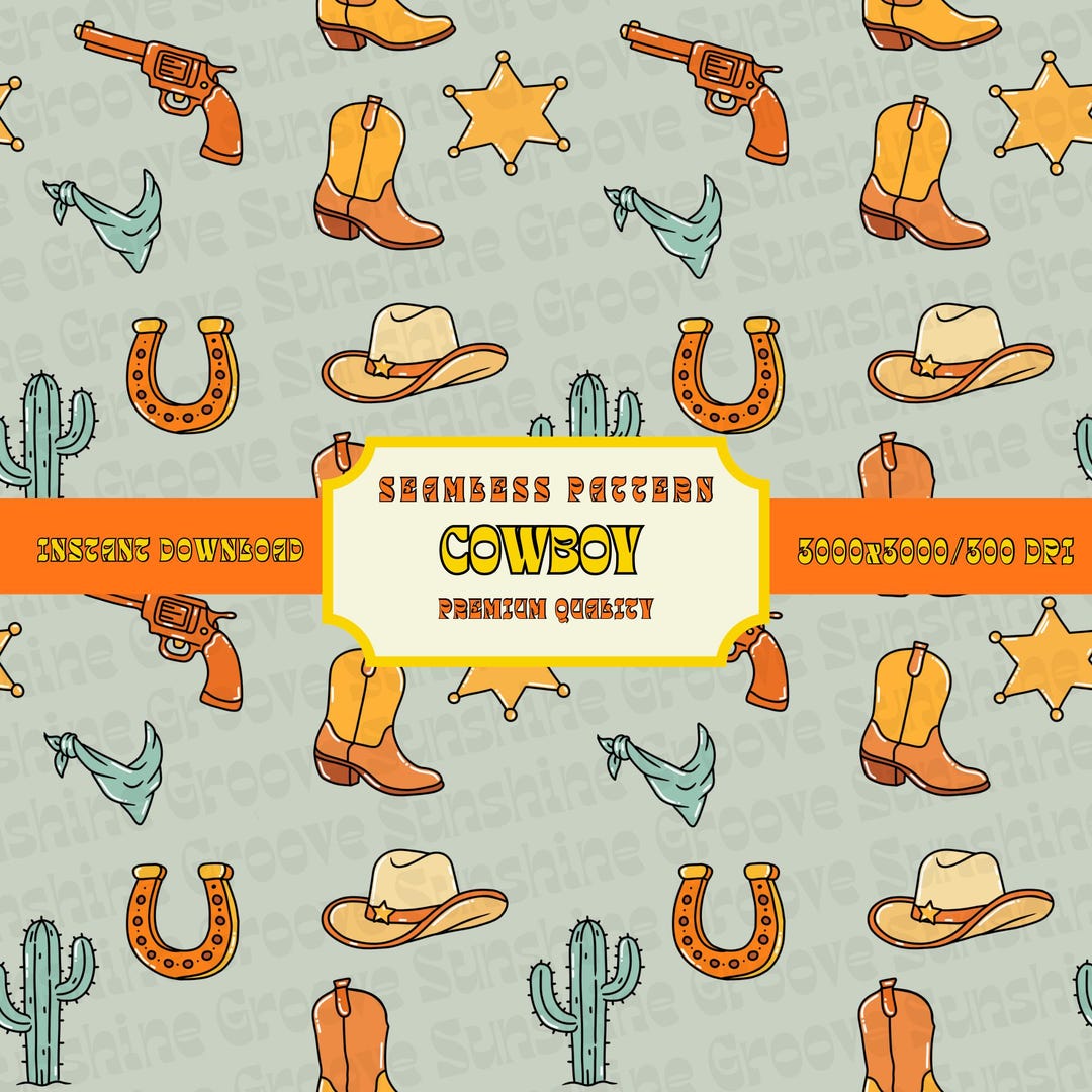 Cowboy Art Print PNG | Western Seamless Digital Pattern (digital ...