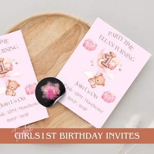 Girls 1st Birthday Invitation Template | Editable & Printable