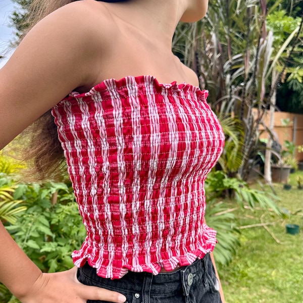 Palaka Shirred Tube Top 100% Baumwolle Handgemacht