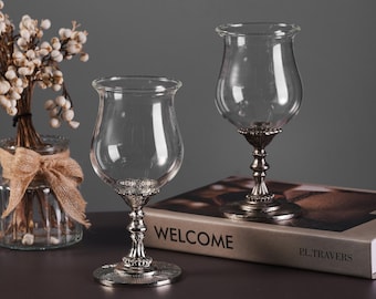 Vintage Metal Tulip Glasses: Handmade Silver-Colored Goblet, Elegant Home Bar Barware, Unique Gift for Brandy Lovers
