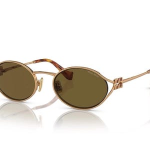 MIU MIU MU 52YS 7OE01T Brass Gold Dark Brown Lens Women Sunglasses