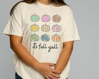 It's Fall Y'all Comfort Colors T Shirt - Cute Fall Graphic Shirt for Women - Pumpkin Patch T Shirt