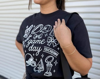 Camiseta gráfica con colores cómodos para el día del juego - Bonita camiseta de fútbol - Top con lazo coqueto para el día del juego