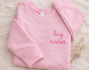 Pink Big Sister Embroidered Crewneck Sweatshirt