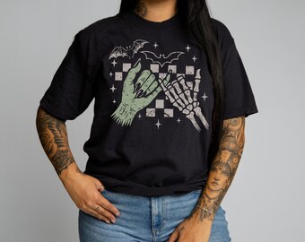 Comfort Colors Halloween Graphic Tee - Cute Halloween Graphic Shirt - Oversized Graphic Tee - Spooky Skeleton Zombie Tee
