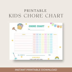 Printable Kids Chore Chart – Editable Weekly Responsibility Chart for Children – Fun Reward System – Instant Download PDF
