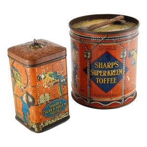 Coppia vintage di lattine toffee Super-Kreem di Sharp