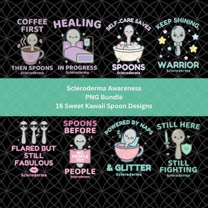 Scleroderma PNG Bundle | 16 Chronic Illness Awareness Designs | Spoon Theory PNG | Autoimmune Disease Clipart | Digital Download