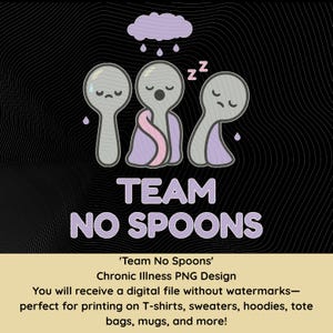 Team No Spoons PNG | Kawaii Spoon Theory Clipart | Funny Spoonie Humor Design | Chronic Illness Awareness Art | Fibromyalgia, Lupus, SLE