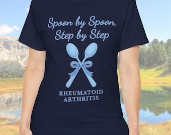 Spoon by Spoon Step by Step PNG | Rheumatoid Arthritis Awareness | RA Support Design | Blue Ribbon Spoon Theory Art | Digital Download