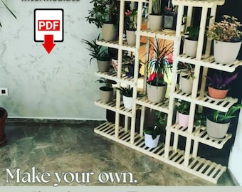 4-laagse plantenstandaard DIY-houtbewerkingsplannen: moderne rustieke bloemenplank (pdf)