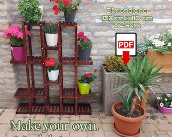 DIY 4-laagse houten plantenstandaardplannen: pdf bloemenplank (150 cm x 110 cm x 24 cm)