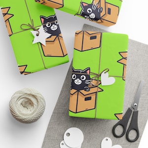 Cat Wrapping Paper, Cat Gift Wrap, Cat Lover Gift, Cat gift wrapping paper, Green Cat wrapping, pet gift wrap, cat gift bags Happy birthday