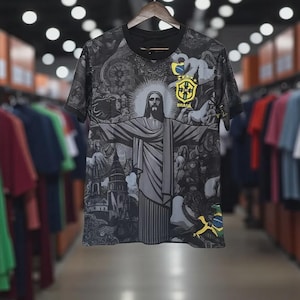 Jesus Brazil Concept Soccer Jersey – Black & White Design | Brasil Fantasy Football Shirt
