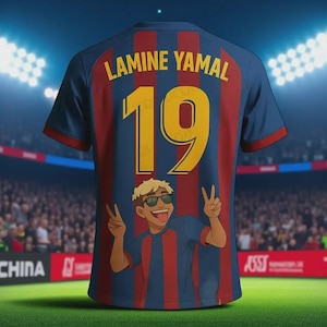 Lamine Yamal #19 Barcelona Tribute Fan Art Jersey | Blue & Red Soccer Shirt for Fans