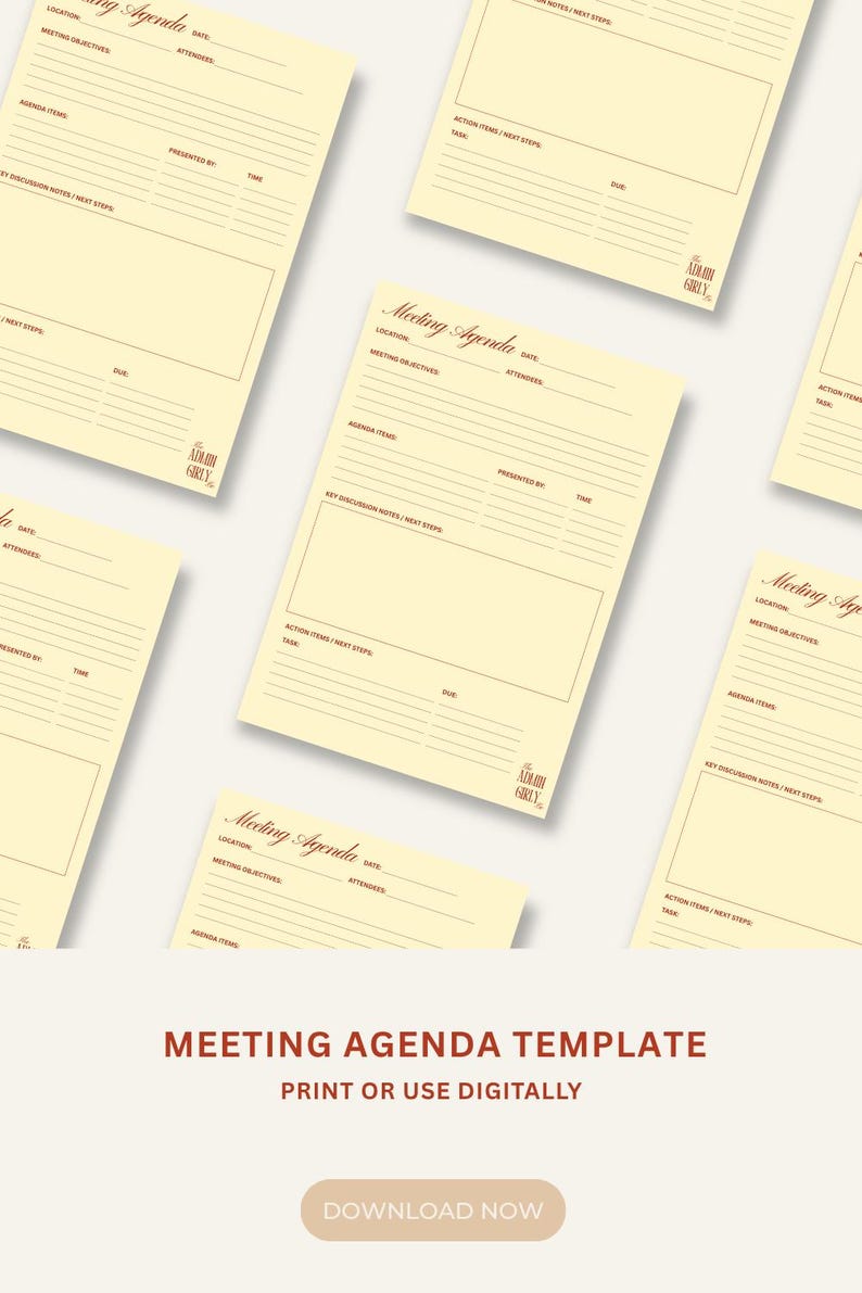 Printable Meeting Agenda Template | Digital Meeting Planner ...