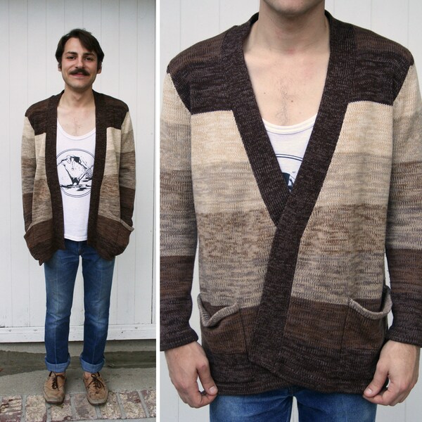 Vintage 70s Earthy Cardigan Knit Sweater Space Dyed S M