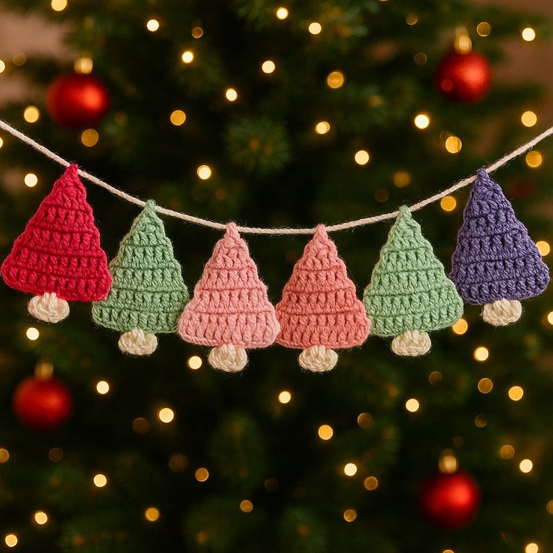 Crochet Christmas Tree Garland Pattern PDF | Easy Holiday Decor Pattern ...
