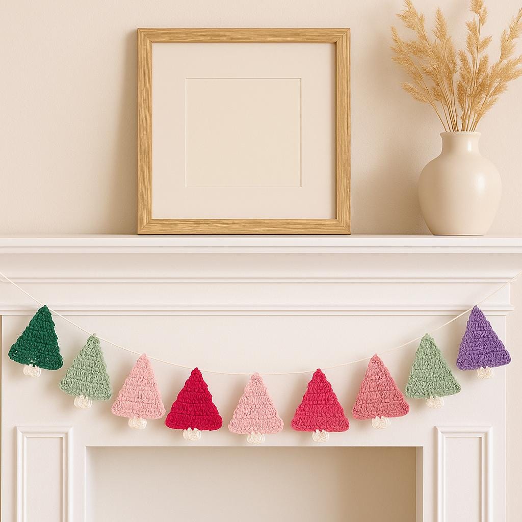 Crochet Christmas Tree Garland Pattern PDF | Easy Holiday Decor Pattern ...