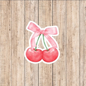 Coquette Cherry Bow Pink Sticker, Girly Sticker, Cute Sticker, Kindle Sticker, Bookish Gift, Phone Decal, Aesthetic Vinyl Sticker, Cherries