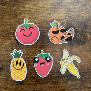 Kawaii Fruit Sticker Pack, Cute Banana, Pineapple, Strawberry, Tomato & Orange Stickers for Laptop, Kindle, Water Bottle, Journal, Phone