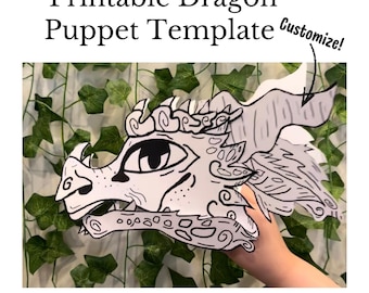Customizable Color Your Own Printable Paper Dragon Puppet Template Base Starter