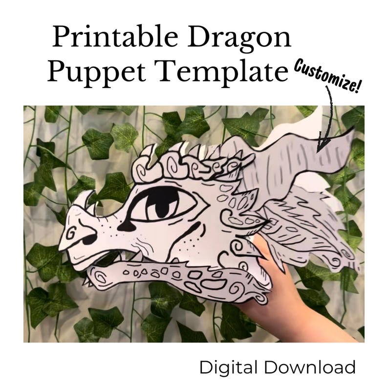 Customizable Color Your Own Printable Paper Dragon Puppet Template Base ...