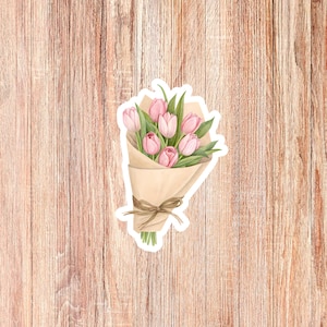 Tulip Bouquet Vinyl Sticker, Coquette, Waterproof Sticker, Book Lover, Bookish Bookworm, Pink Bows, Reader, Gift, Girly Stickers, Floral
