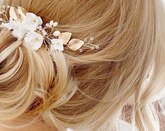 Braut Haarkamm Keramik Blumen | Hochzeit Haarschmuck Porcellan | Brautschmuck Haare Perlen | Bride accessoires party | Bride to be Geschenk