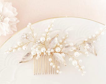 Pearl Bridal Comb | Boho Gold Bridal Jewelry Set | Pearl Bridal Hair Jewelry | Delicate, Large Wedding Hair Accessories | Bride-to-Be Gift Jewelry