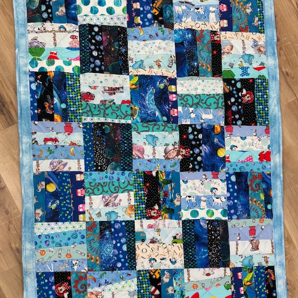 I Spy Blue Scrappy soft and snuggly Baby or Child Quilt 40" x 54"