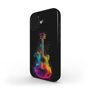 Rainbow Guitar Neon Splash Phone Case – Colorful Musician Vibe, Slim & Protective