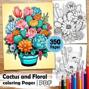 350 Cactus and Floral Coloring Pages – Decorative Succulent Plant Art – For Adults – PDF Download