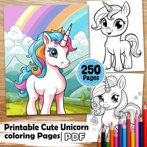 250 niedliche Einhorn Malseiten zum Ausdrucken – Bezaubernde Fantasiewesen und magische Szenen – für Kinder – PDF-Download