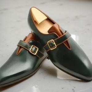 New Men Shoes Handmade Formal Green Leather Single Monk Strap Premium Quality