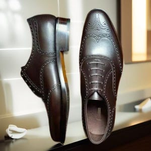 Men Handmade Shoes Brown Leather Wing tip Brogue Lace Up Formal Dress Boots New