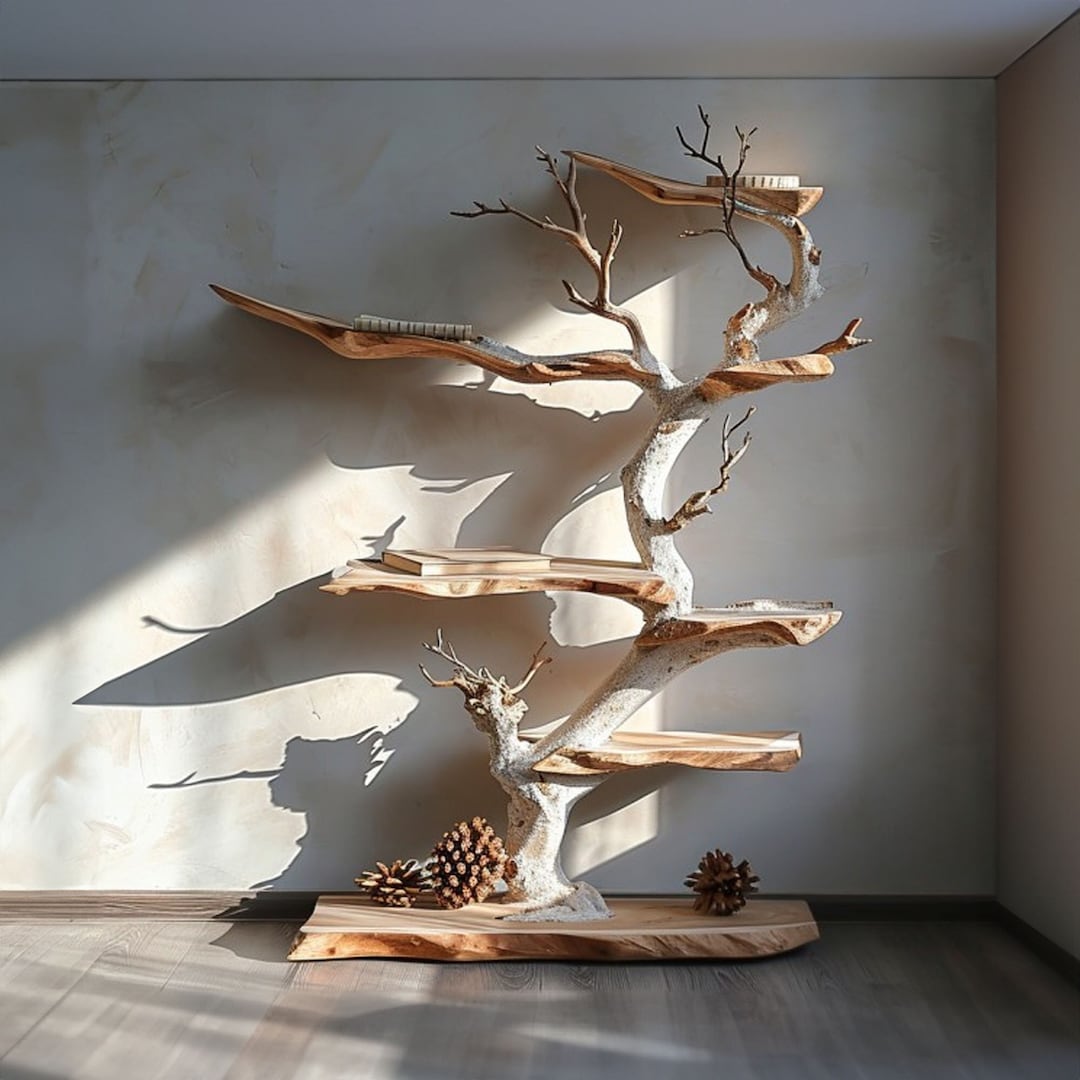 Tree Branch Standing Corner Shelf Driftwood Rustic Bookcase Floating ...