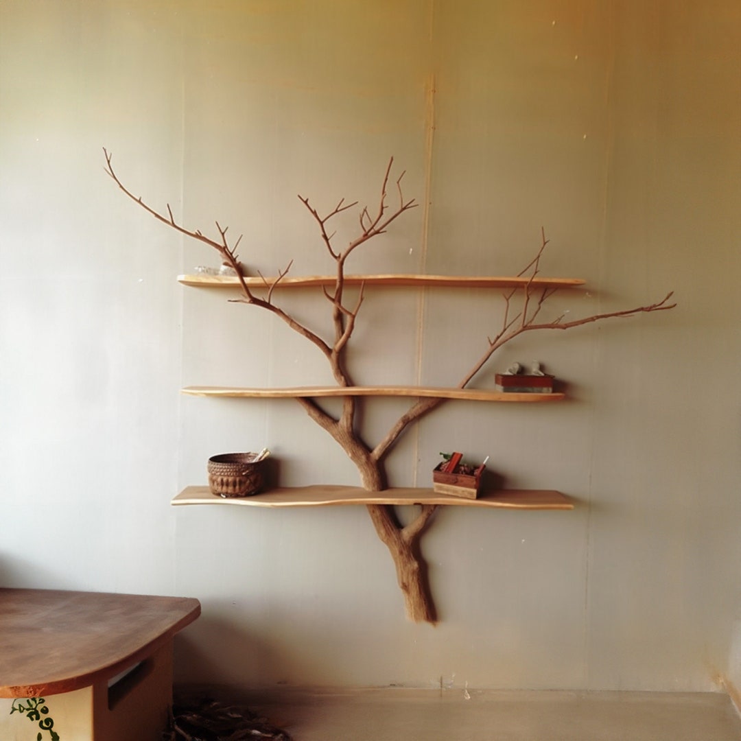 Tree Branch Floating Shelves Wall Mount Bookshelf Natural Wood Corner ...