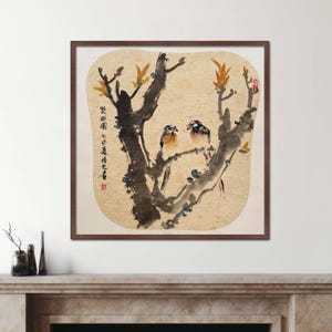 Original Chinese Brush Painting of Paired Birds | Symbol of Love & Harmony | Ink Watercolor Art on Textured Card