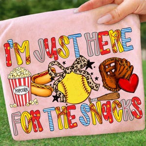 Im Just Here For The Snacks Softball PNG, Preppy Pink Bow Glitter Design, Game Day Sublimation, Softball Sister Mama Shirt Digital Download