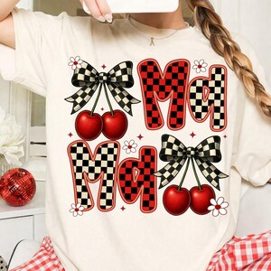 Cherry Bow Coquette Mama PNG, Soft Girl Aesthetic Mother's Day Sublimation Design, Girly Ribbon Mom Digital Download image 4