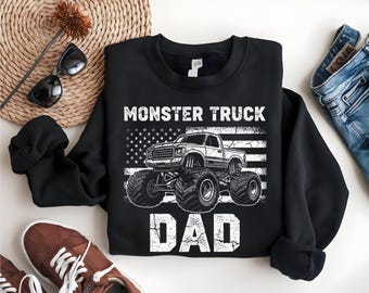 Funny Monster Truck Dad PNG | Father Son Sublimation Design | Retro Grunge American Flag Digital Download