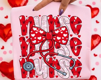 Valentine Nurse PNG, Cupid's Favorite Nurse Design, Valentines Day Shirt Sublimation, Coquette Bow, Heart PNG, Cute Gift for Nurse RN