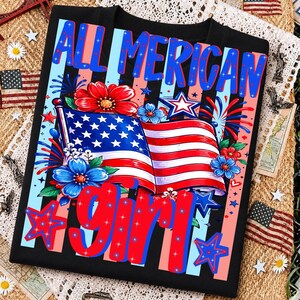 All American Girl PNG,Patriotic Coquette Bow Floral Design,Retro Striped Floral All American Girl Png,Retro 4th of July Sublimation