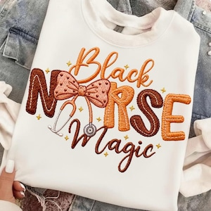 Black Nurse Magic Png, Nurse Black History Png,embroidery style Png,Juneteenth Png,Black History Month Png, Afro Black Nurse Stethoscope Png