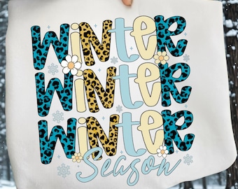Faux Yarn Winter Season Png, Leopard Winter Png, Winter Png, Chunky Knit Cute Snowman Png, Preppy  Cozy Season Png,