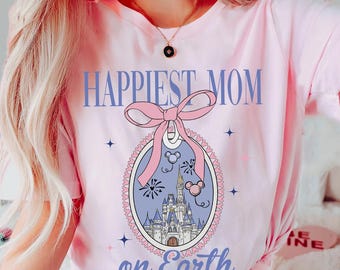 Disney Castle Coquette Bow T-shirt, Happiest Mom On Earth Shirts, Disney Mama, Mother's Day Gift For Mom, Disneyland Family, Comfort Colors®