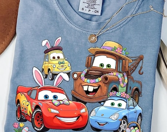 Disney Cars Easter Shirt, Lightning McQueen Mater Bunny Tee, Pixar Spring Egg Hunt Graphic Top, Comfort Colors®, Disney Easter Eggs Trip Tee
