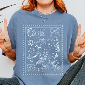 Coquette Seashell Shirt, Comfort Colors® Coastal Summer Tee, Beachy Shell Swim Crewneck, Ocean Bow Tshirt, Trendy Shellfish Best Friend Gift