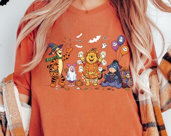 Retro Winnie The Pooh Halloween Shirt, Comfort Colors® Pooh Halloween T-Shirt, Pooh And Friends Halloween Shirt, Pooh Halloween Family Shirt